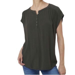 LOFT Henley Tee Petite Boxy Top Blouse